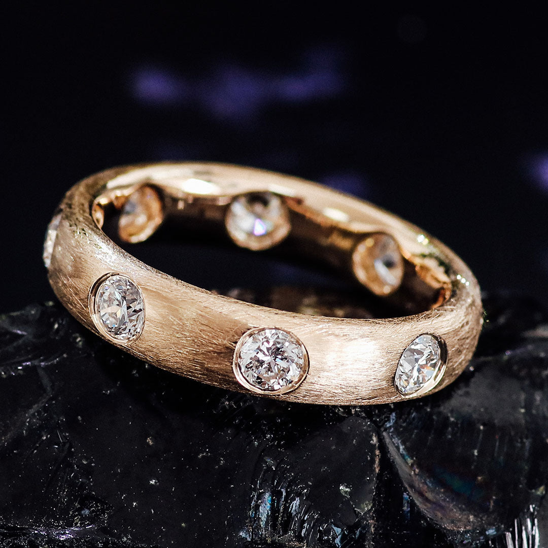 Celestial Brushed Star Ring | 18K Solid Gold - Detail View 1 | Pebble and Glow D VVS1 Lab Grown Diamond