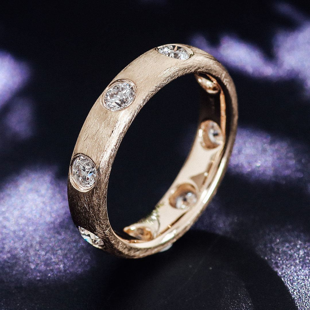 Celestial Brushed Star Ring | 18K Solid Gold - Detail View 2 | Pebble and Glow D VVS1 Lab Grown Diamond