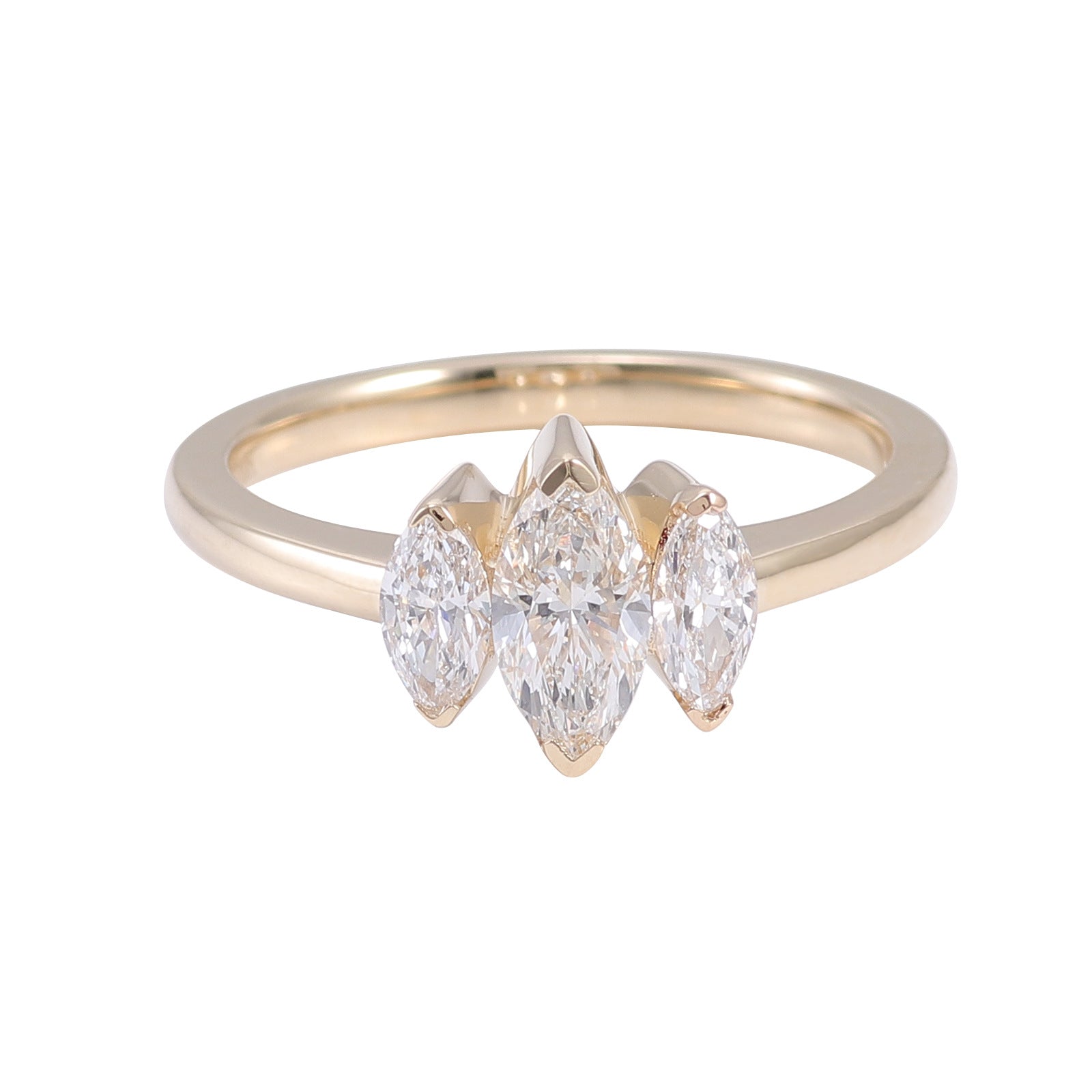 Marquise Solitaire & Row Diamond Ring | 18K Solid Gold - Detail View 4 | Pebble and Glow D VVS1 Lab Grown Diamond