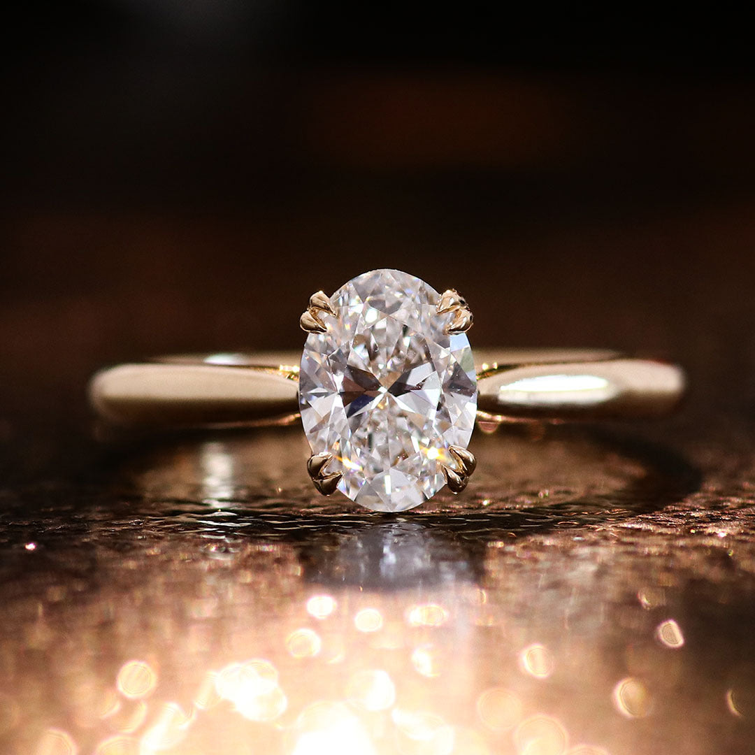 Oval Solitaire Diamond Ring | 18K Solid Gold - Main View | Pebble and Glow D VVS1 Lab Grown Diamond