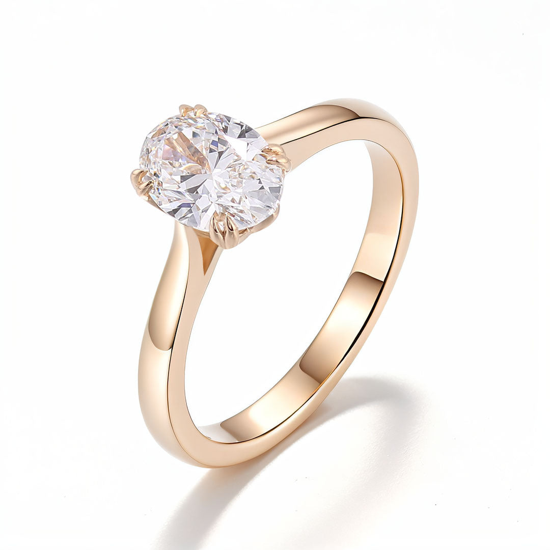 Oval Solitaire Diamond Ring | 18K Solid Gold - Detail View 4 | Pebble and Glow D VVS1 Lab Grown Diamond