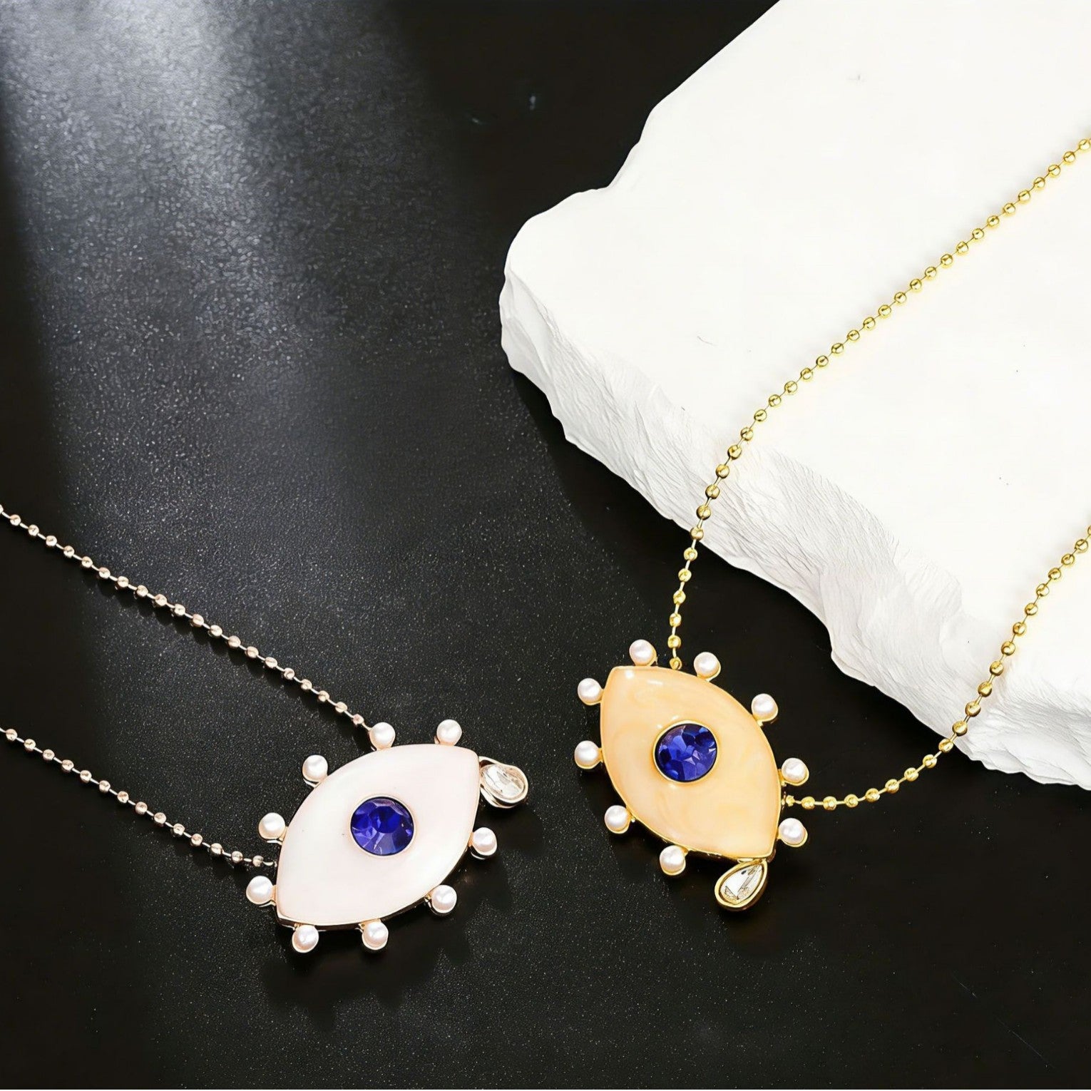 Celestial Evil Eye Pendant Necklace | 18K Gold Plated - Detail View 1 | Pebble and Glow Premium Jewelry