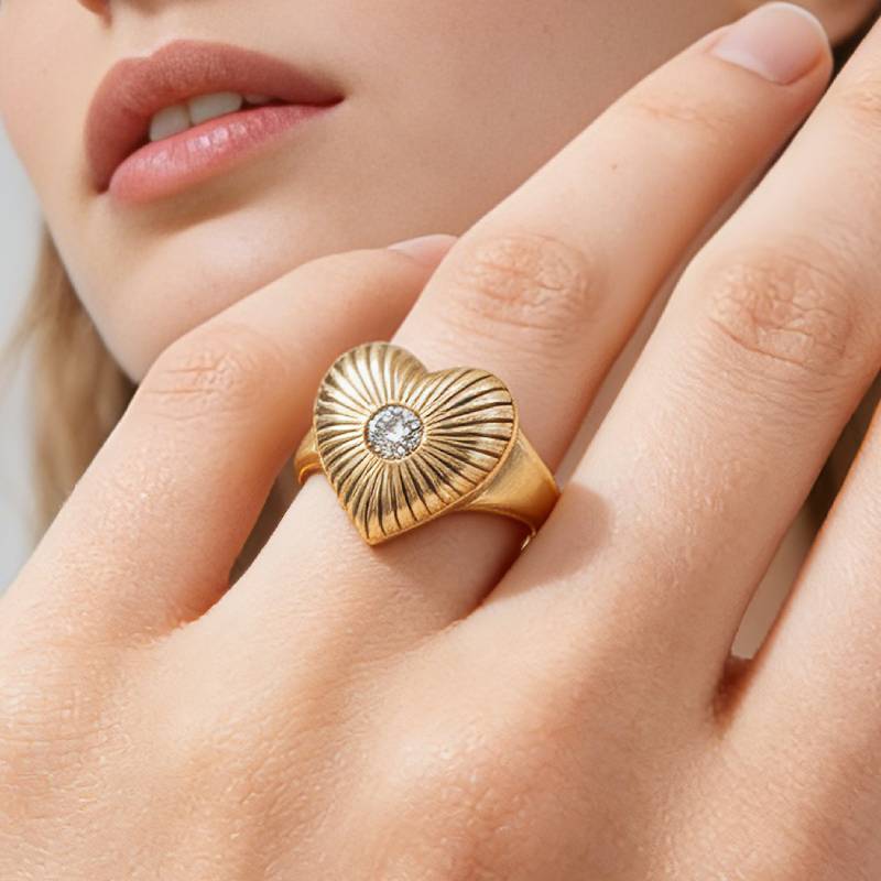 Celestial Heart Amulet Ring | 18K Gold Plated - Detail View 1 | Pebble and Glow Premium Jewelry