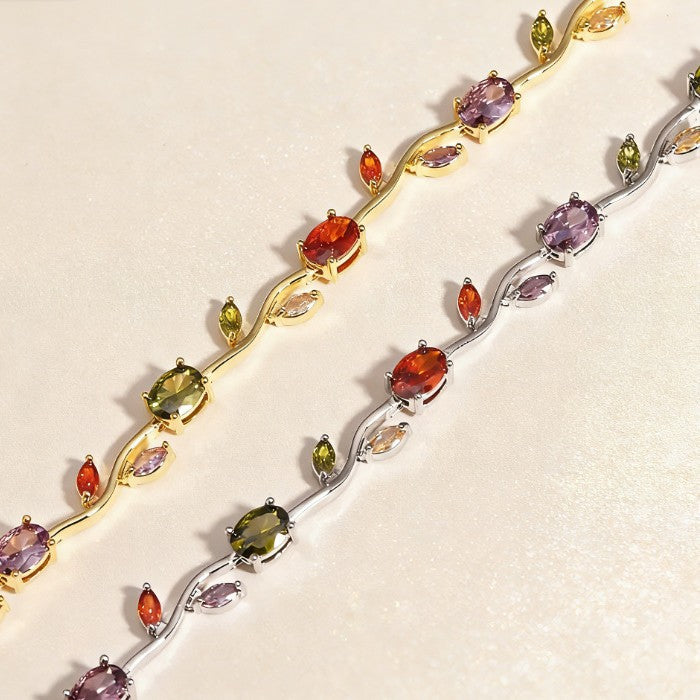 Natural Leaf Multi-Color Bracelet | 18K Gold Plated - Detail View 1 | Pebble and Glow Premium Jewelry