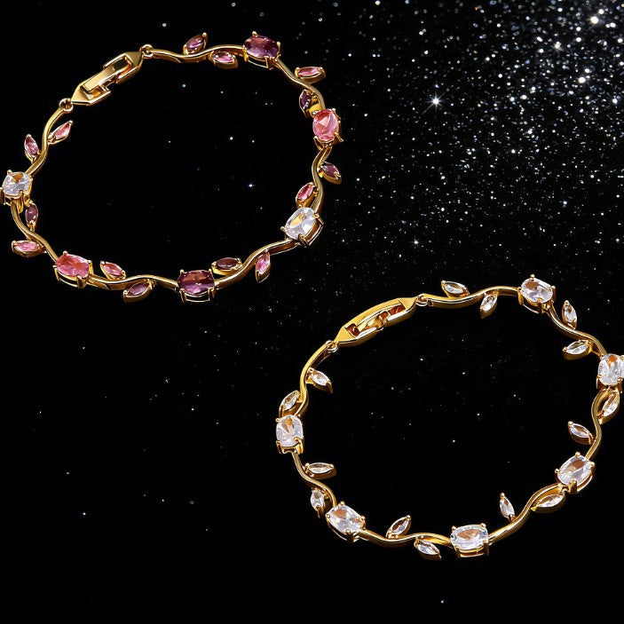 Natural Leaf Multi-Color Bracelet | 18K Gold Plated - Detail View 2 | Pebble and Glow Premium Jewelry