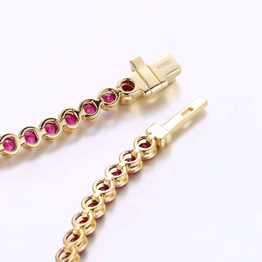 Classic Ruby Tennis Bracelet | 14K Solid Gold - Detail View 3 | Pebble and Glow Premium Jewelry