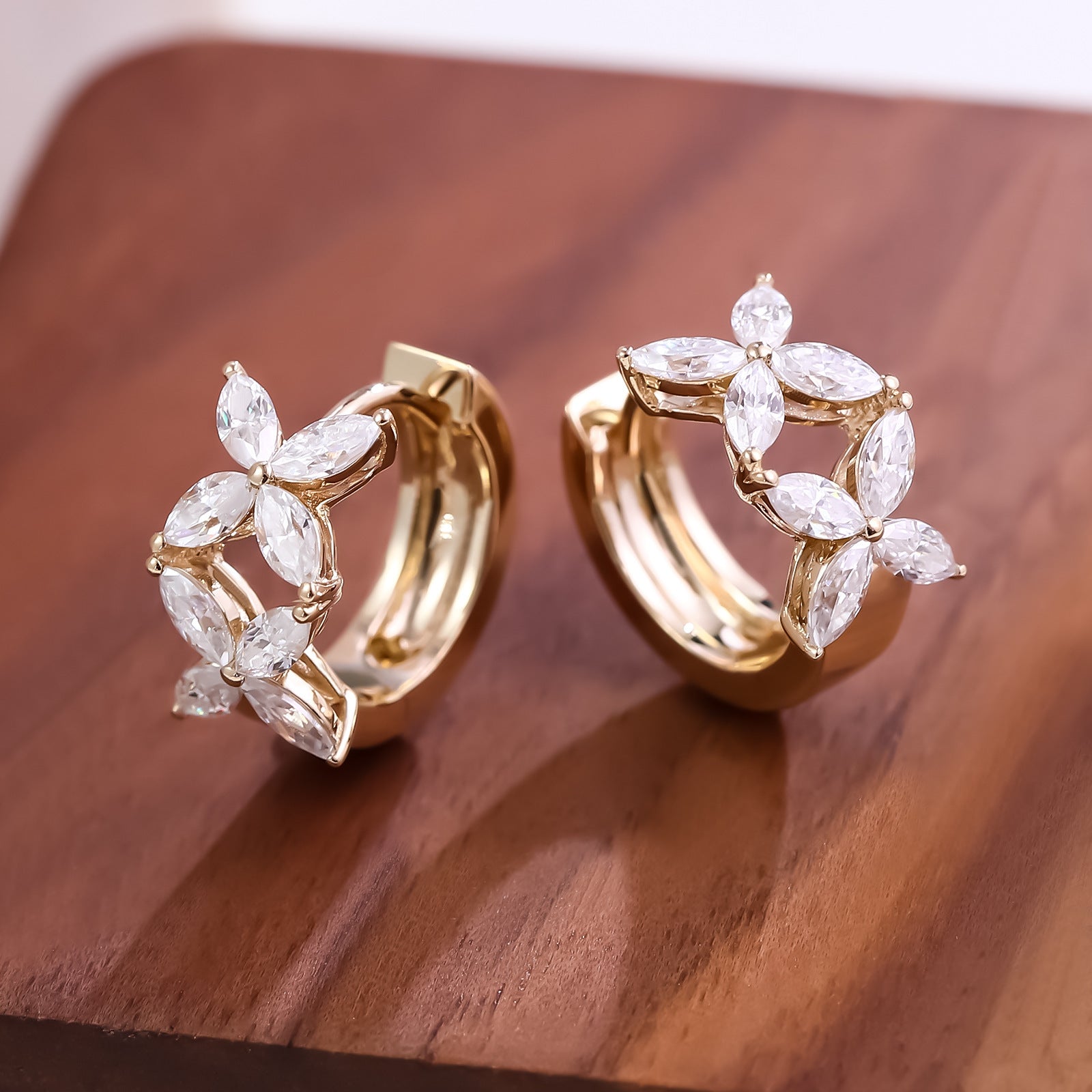 Marquise Cut Diamond Stud Earrings | 14K Solid Gold - Detail View 1 | Pebble and Glow D VVS1 Lab Grown Diamond