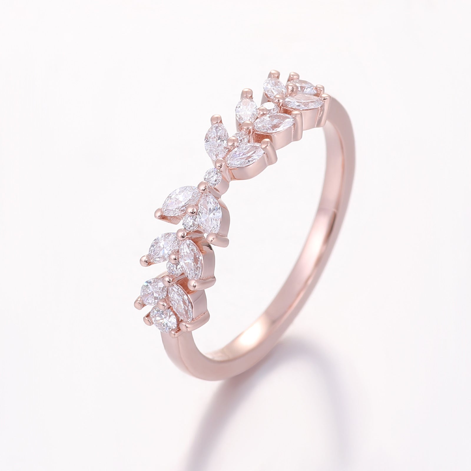 Ethereal Dual-Ring Set | 18K Rose Gold & Platinum - Detail View 4 | Pebble and Glow D VVS1 Lab Grown Diamond
