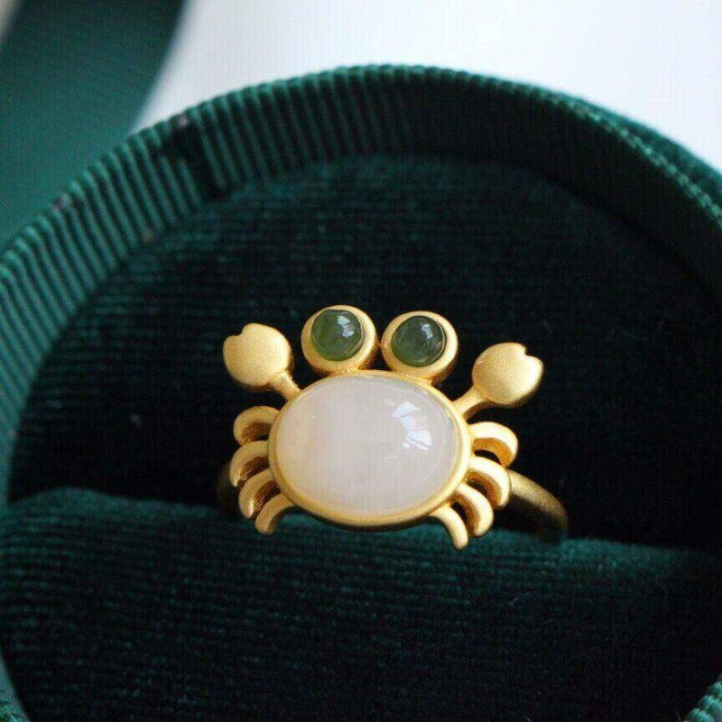 Serenity Bloom Open Ring | Hand-Carved White Jade & 18K Gold Finish - Detail View 1 | Pebble and Glow Luxury Collection