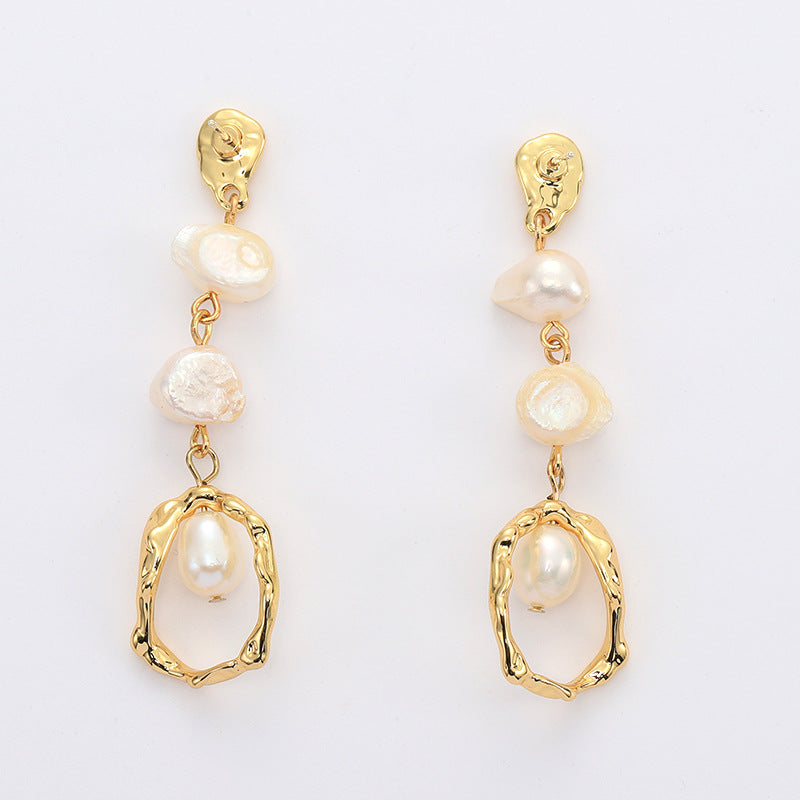 Hand-Forged Molten Pearl | Original Artisanal Drop Earrings - Close-up Detail - Pebble and Glow Luxury Jewelry