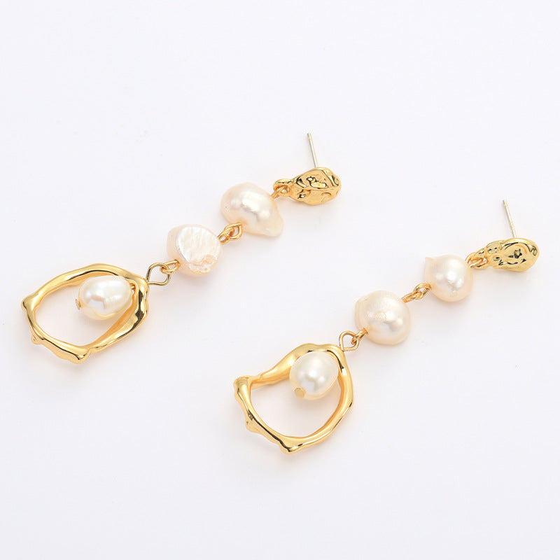 Hand-Forged Molten Pearl | Original Artisanal Drop Earrings - Alternate View 4 - Pebble and Glow Luxury Jewelry