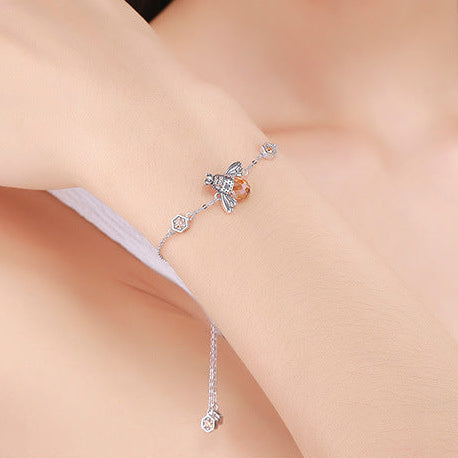 Hand-Forged Honey Bee | Original Artisanal Woven Bracelet - Close-up Detail - Pebble and Glow Luxury Jewelry