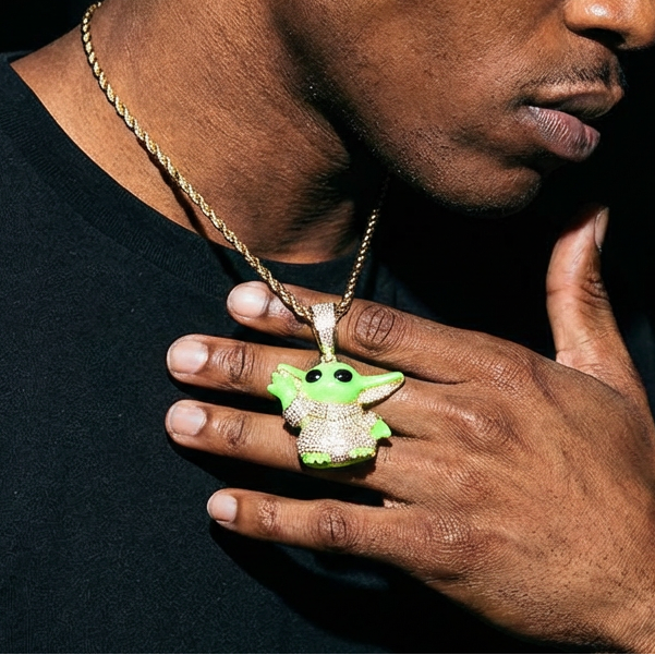 Hand-Forged Spectral Alien | Original Artisanal Glow Pendant - Close-up Detail - Pebble and Glow Luxury Jewelry