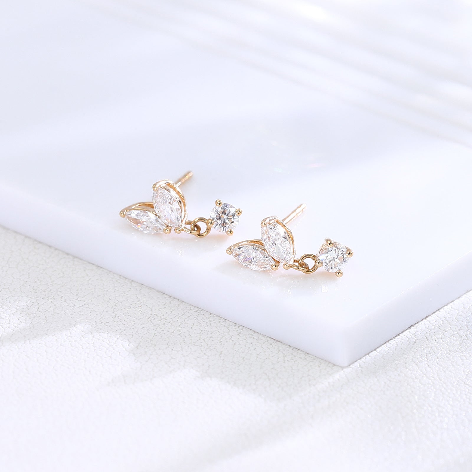 Celestial Olive Marquise Studs | 18K Solid Gold - Side Profile View - Pebble and Glow Luxury Jewelry