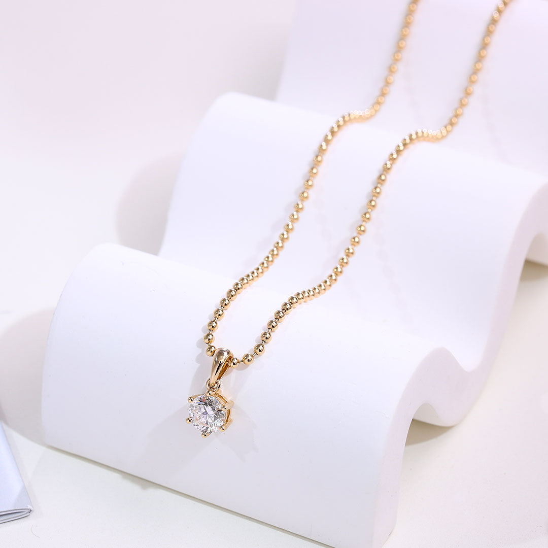 Serene Solitaire Diamond Necklace | 14/18K Solid Gold - Close-up Detail - Pebble and Glow Jewelry