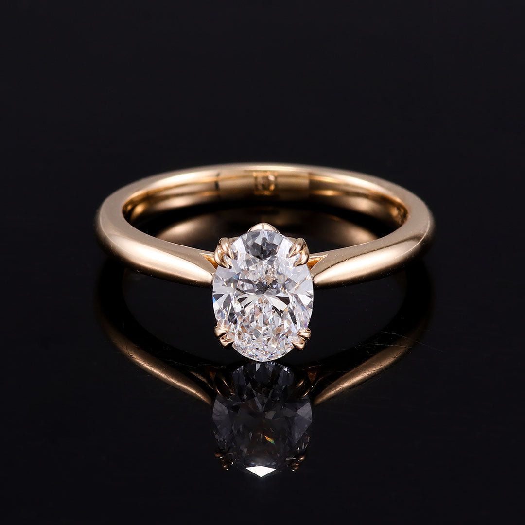 Oval Solitaire Diamond Ring | 14/18K Solid Gold - Close-up Detail - Pebble and Glow Luxury Jewelry