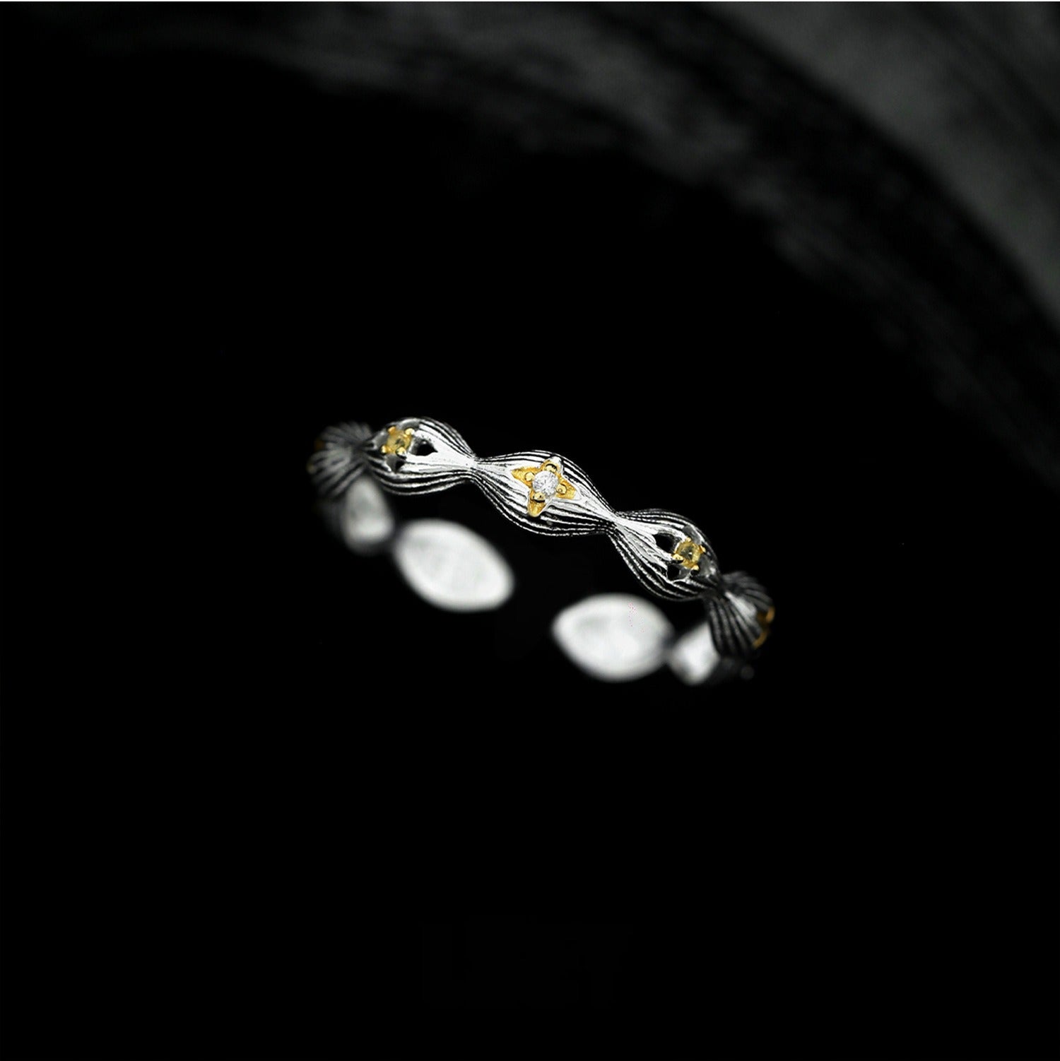 Hand-Forged Sgraffito Star | 100% Original Artisanal Silk Ring - Close-up Detail - Pebble and Glow Luxury Jewelry