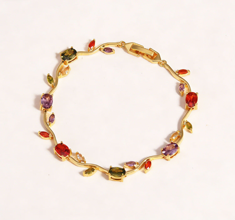Natural Leaf Multi-Color Bracelet | 18K Gold Plated - Detail View 7 | Pebble and Glow Premium Jewelry