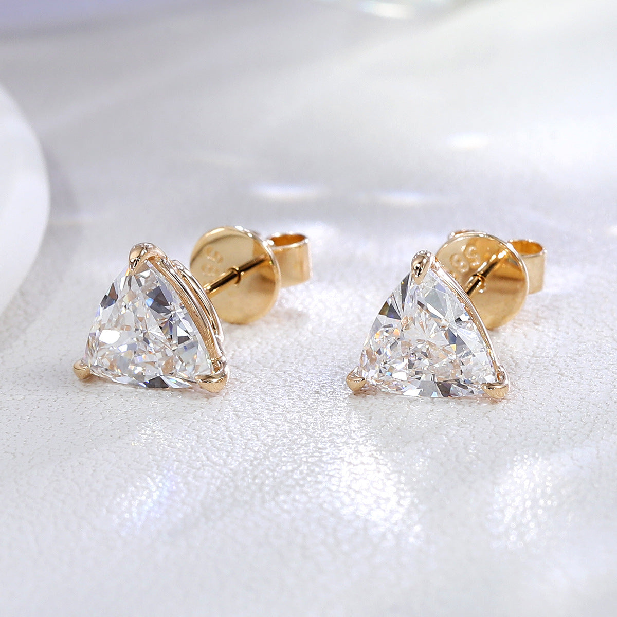 Geometric Diamond Stud Earrings |  14/18K Solid Gold - Side Profile View - Pebble and Glow Luxury Jewelry