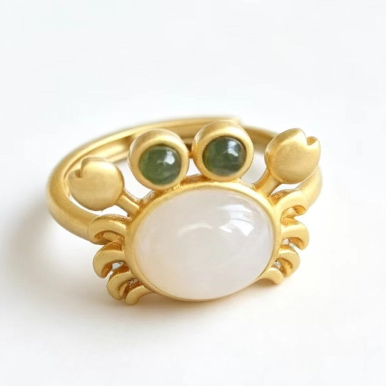 Serenity Bloom Open Ring | Hand-Carved White Jade & 18K Gold Finish - Detail View 5 | Pebble and Glow Luxury Collection