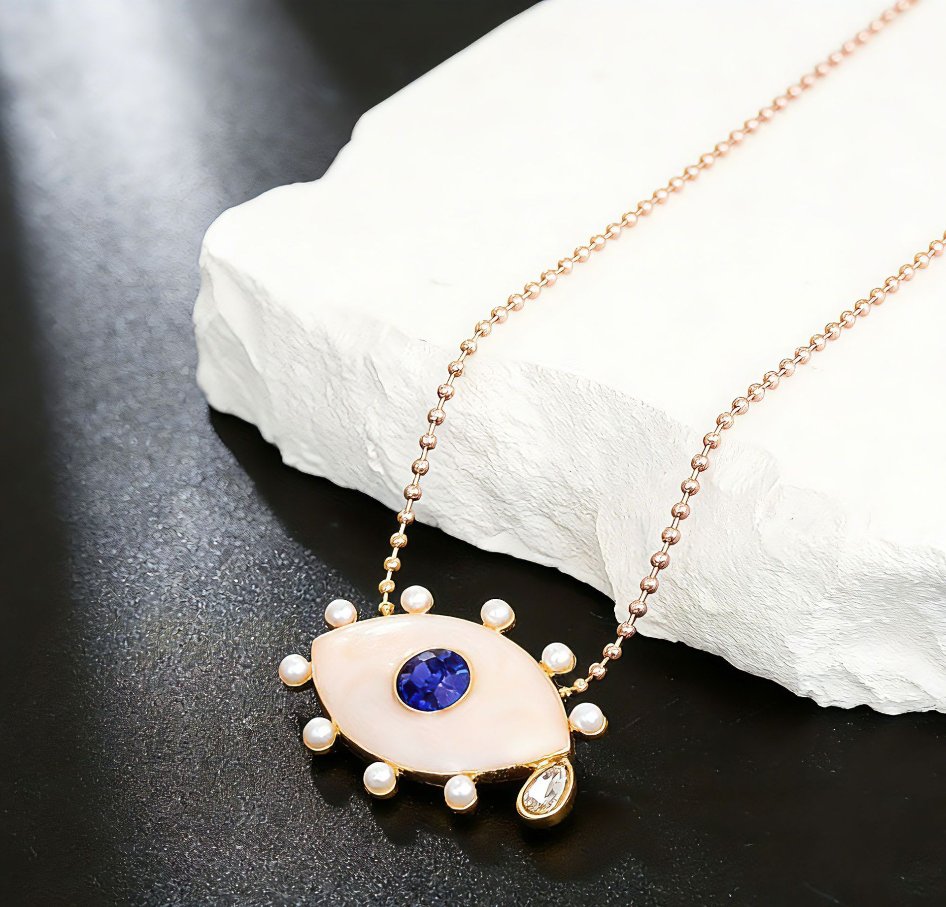 Celestial Evil Eye Pendant Necklace | 18K Gold Plated - Detail View 7 | Pebble and Glow Premium Jewelry