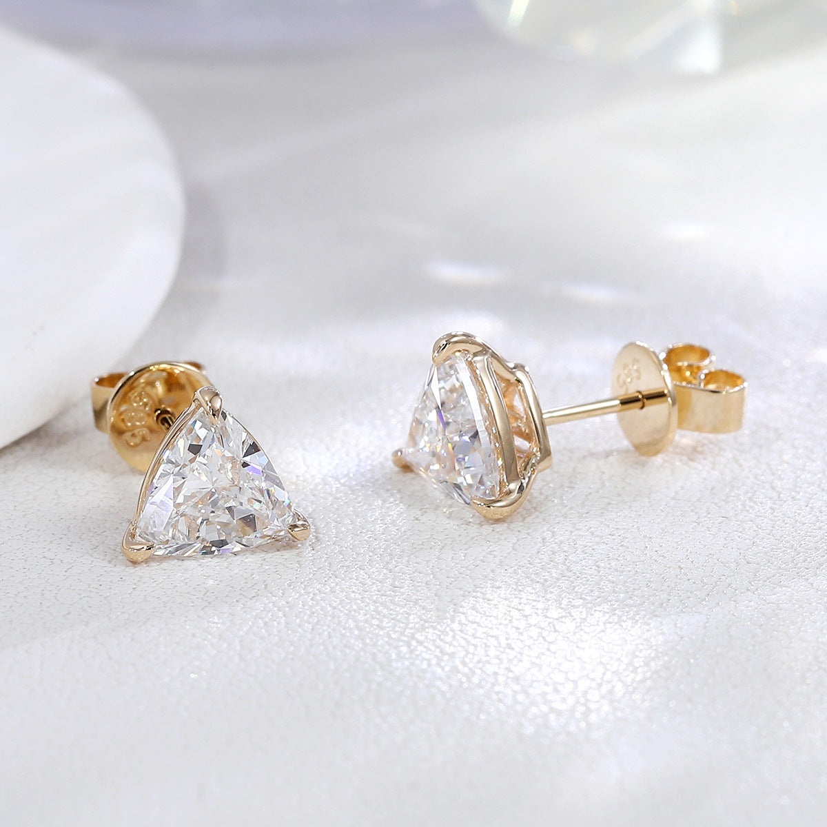 Geometric Diamond Stud Earrings |  14/18K Solid Gold - Alternate View 4 - Pebble and Glow Luxury Jewelry