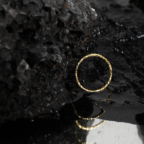 Handcrafted Crushed Chrome | Artisanal Urban Ring - Side Profile View - Pebble and Glow Luxury Jewelry