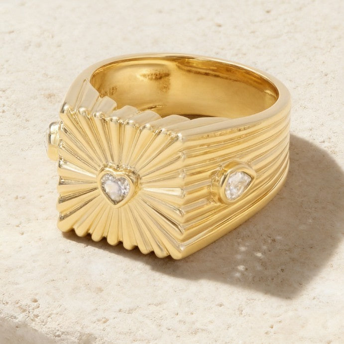 Celestial Heart Amulet Ring | 18K Gold Plated - Detail View 7 | Pebble and Glow Premium Jewelry