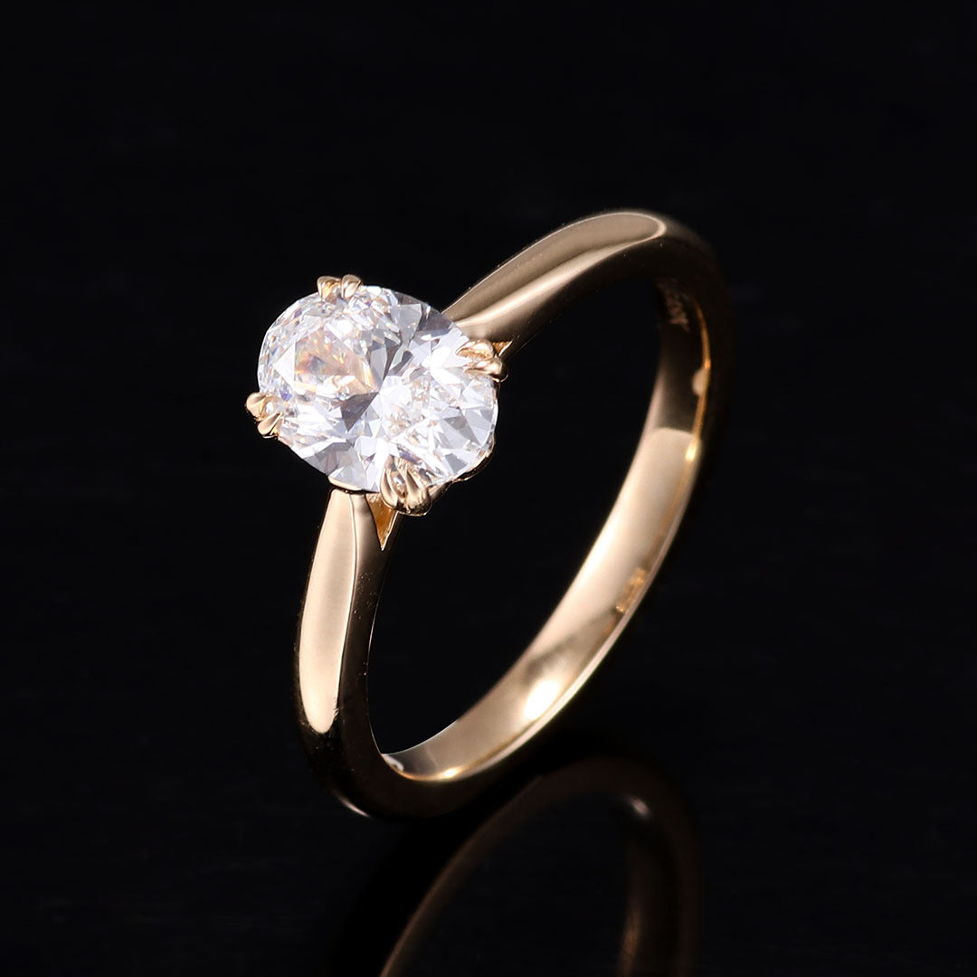Oval Solitaire Diamond Ring | 14/18K Solid Gold - Side Profile View - Pebble and Glow Luxury Jewelry