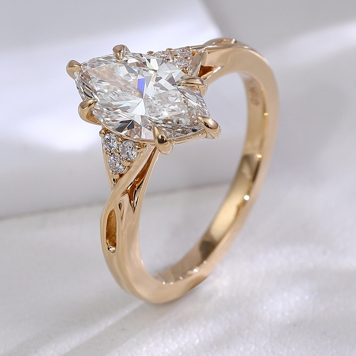 Luna Solitaire Diamond Ring | 14/18K Solid Gold - Close-up Detail - Pebble and Glow Luxury Jewelry